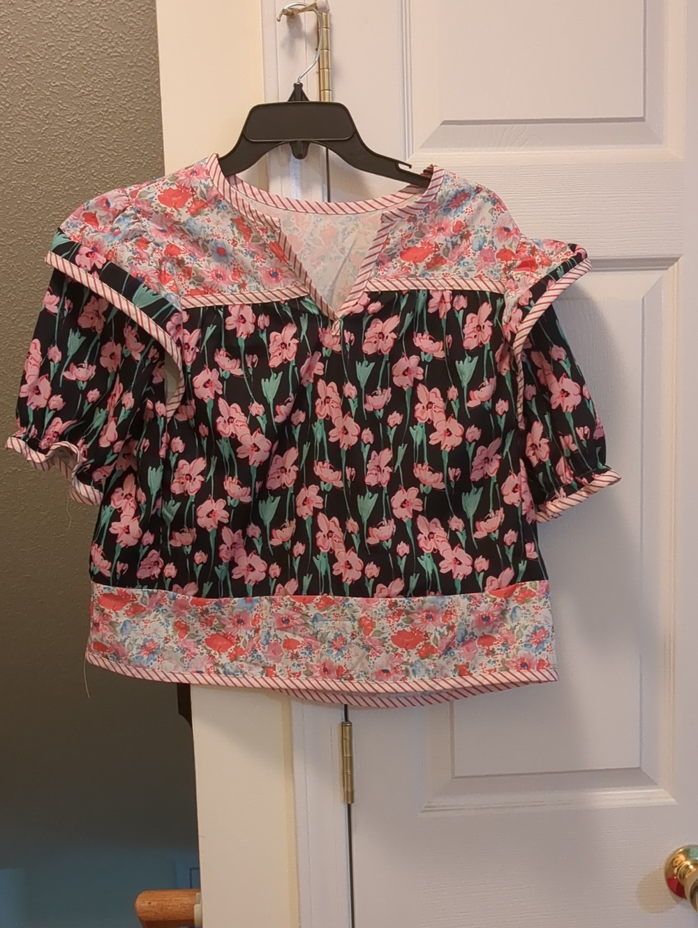 Floral Blouse in Soft Pink, Bright Pink, Green, Red and Light Blue